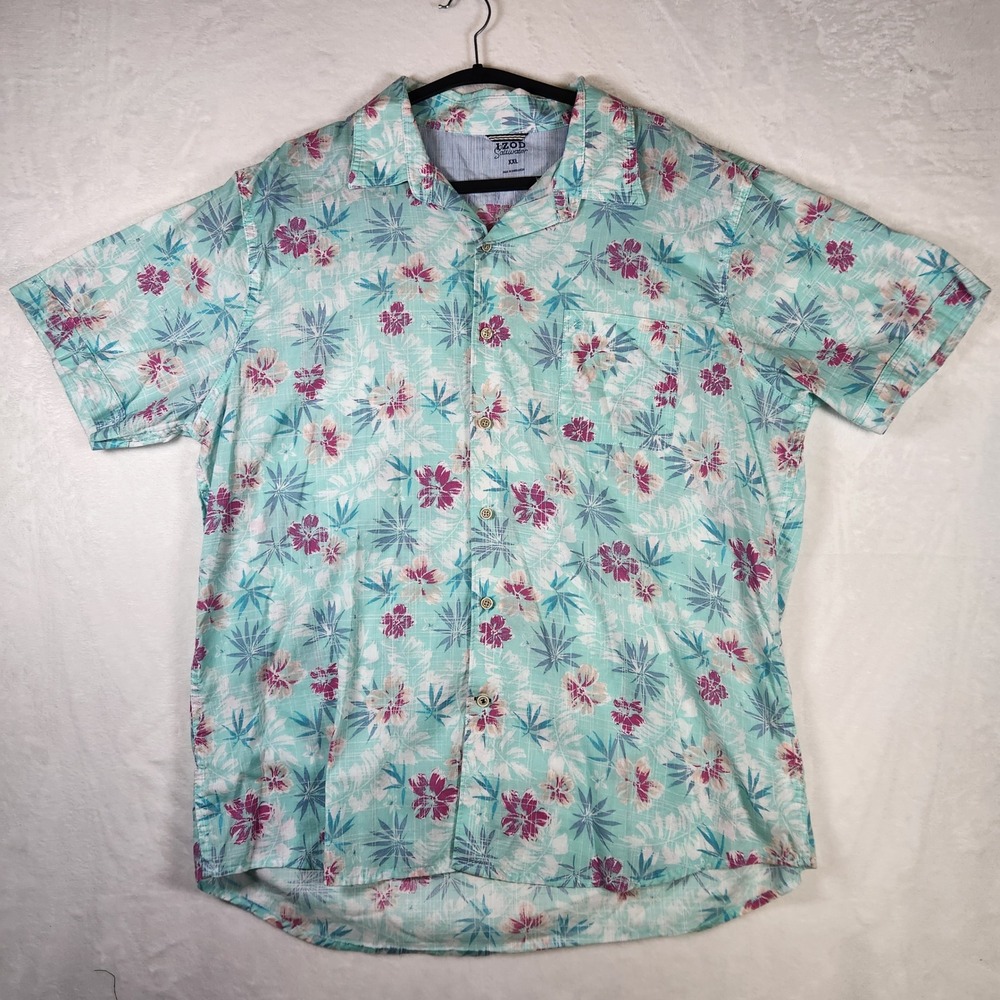 IZOD Saltwater XXL‎ Floral Button Up Shirt Mens Short Sleeve Casual